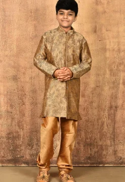 Embroidered Dupion Silk Sherwani in Dark Beige