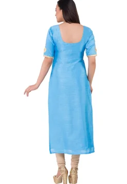Embroidered Dupion Silk Straight Suit in Light Blue