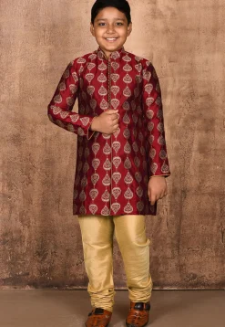 Embroidered Dupion Silk Sherwani in Maroon