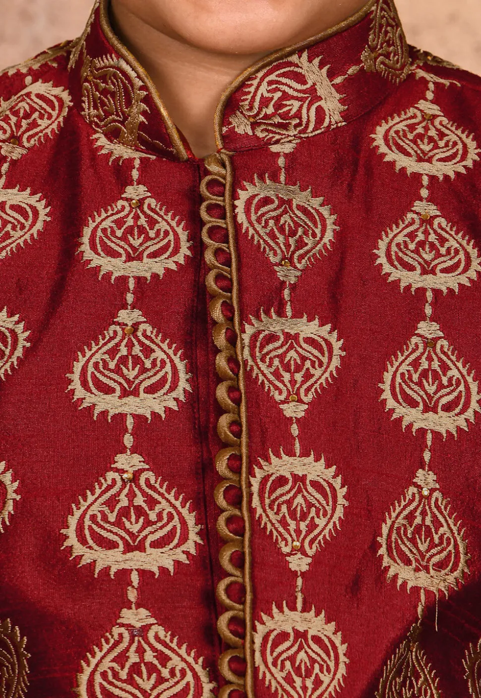 Embroidered Dupion Silk Sherwani in Maroon