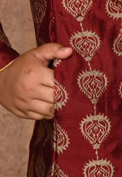 Embroidered Dupion Silk Sherwani in Maroon