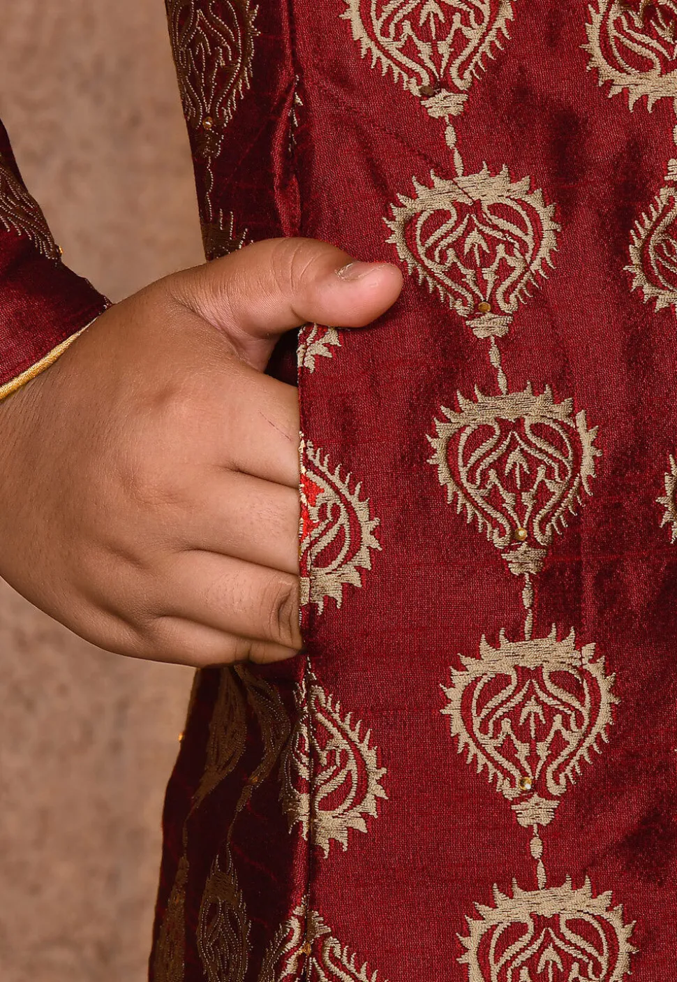 Embroidered Dupion Silk Sherwani in Maroon