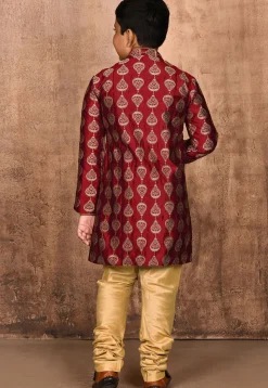 Embroidered Dupion Silk Sherwani in Maroon
