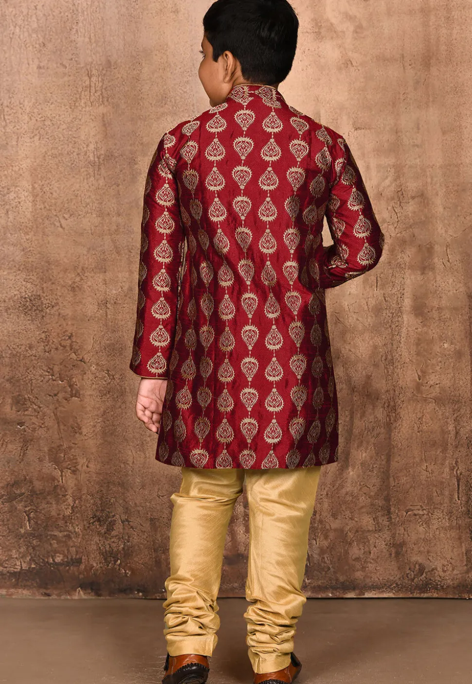 Embroidered Dupion Silk Sherwani in Maroon