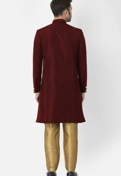 Embroidered Dupion Silk Sherwani in Maroon
