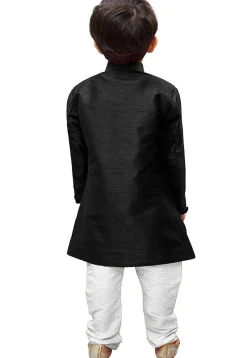 Embroidered Dupion Silk Sherwani in Black