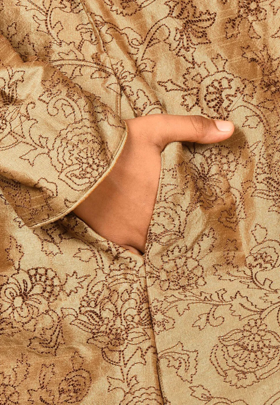 Embroidered Dupion Silk Sherwani in Dark Beige