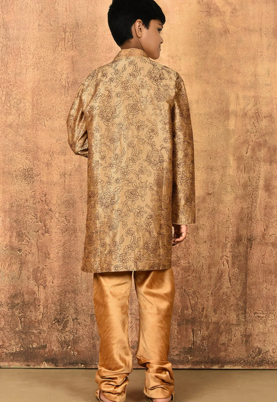 Embroidered Dupion Silk Sherwani in Dark Beige
