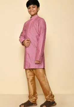 Embroidered Dupion Silk Sherwani Set in Dark Pink
