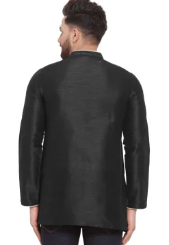 Embroidered Dupion Silk Short Kurta in Black