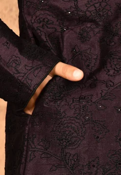 Embroidered Dupion Silk Sherwani in Wine