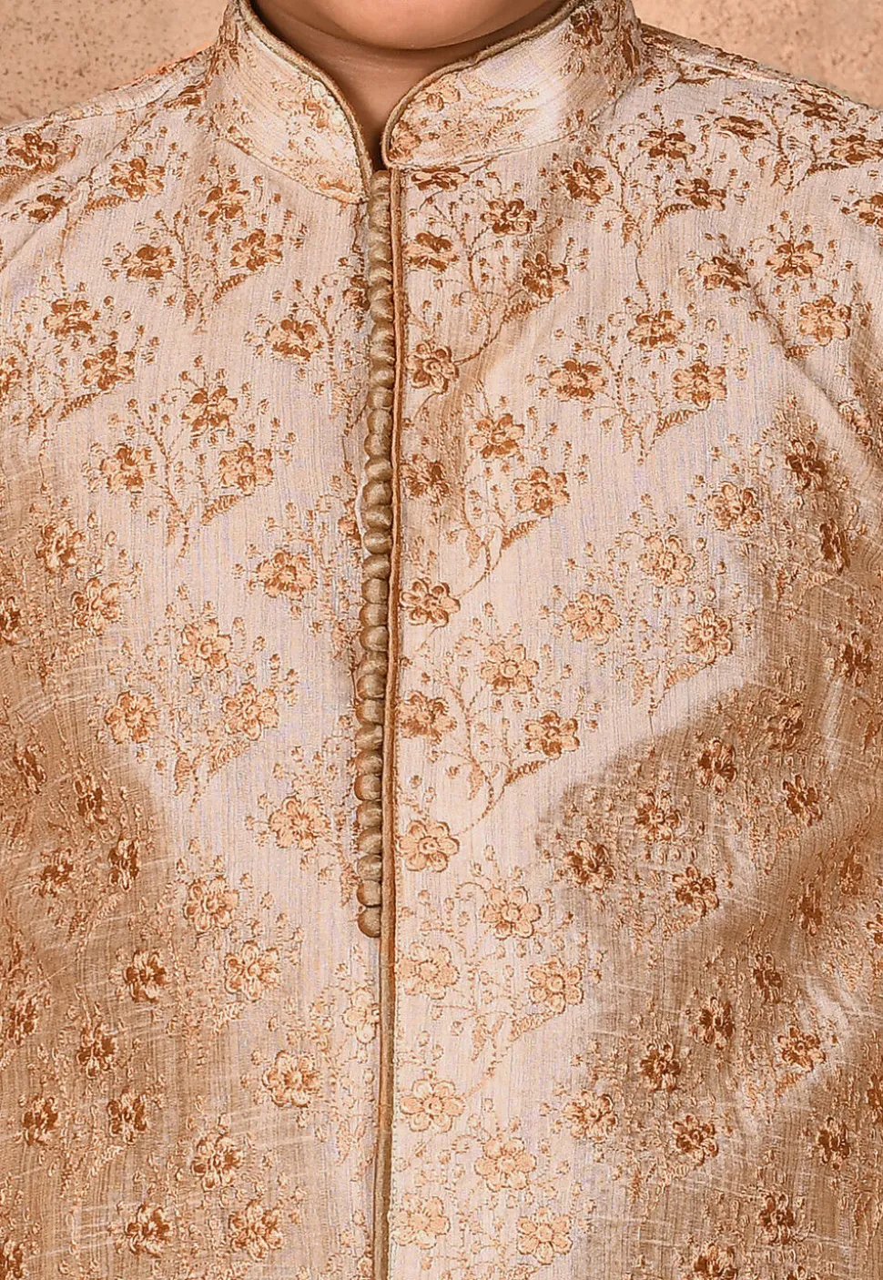 Embroidered Dupion Silk Sherwani in Beige