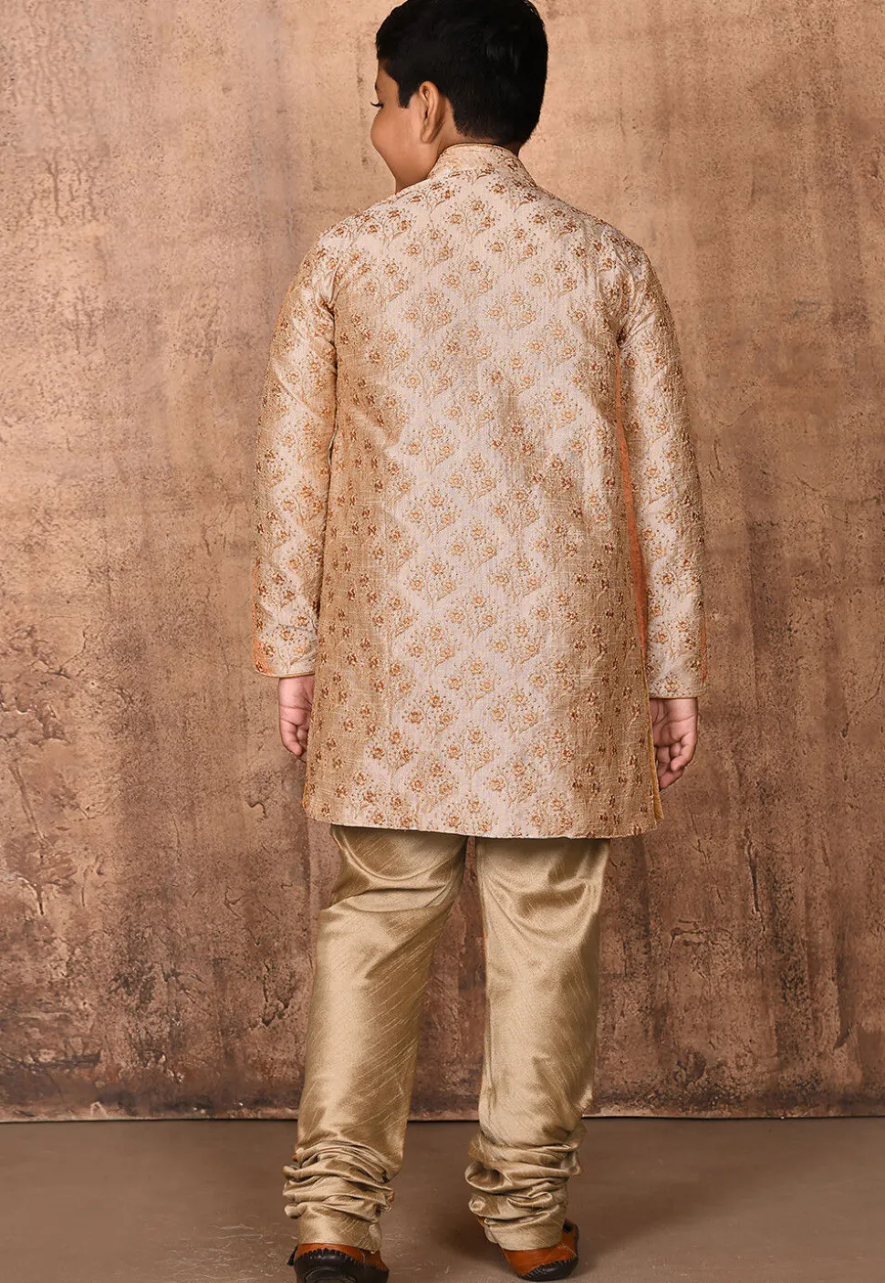 Embroidered Dupion Silk Sherwani in Beige