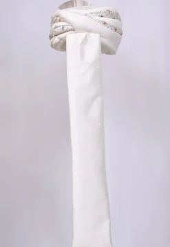 Embroidered Dupion Silk Turban in Off White