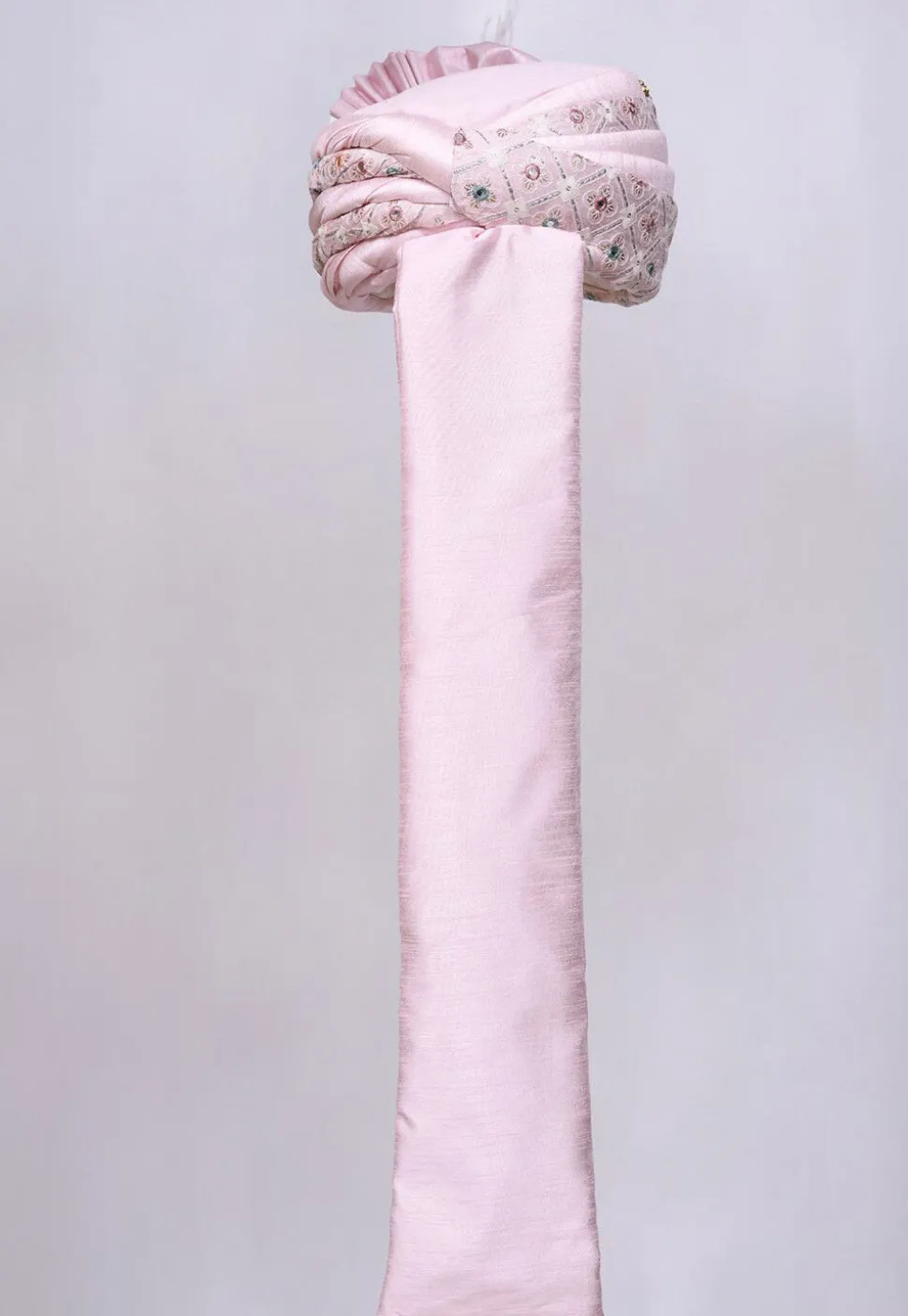 Embroidered Dupion Silk Turban in Pink