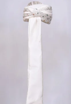Embroidered Dupion Silk Turban in Off White