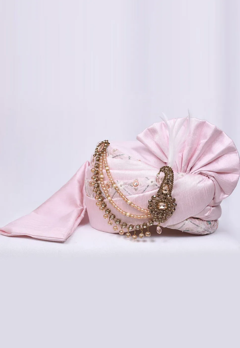 Embroidered Dupion Silk Turban in Pink