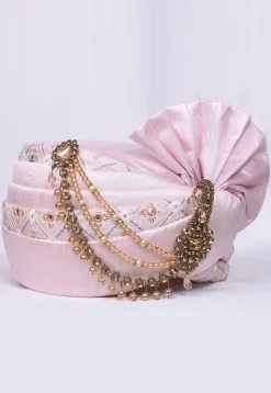 Embroidered Dupion Silk Turban in Pink