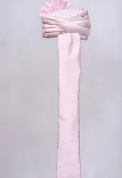 Embroidered Dupion Silk Turban in Pink