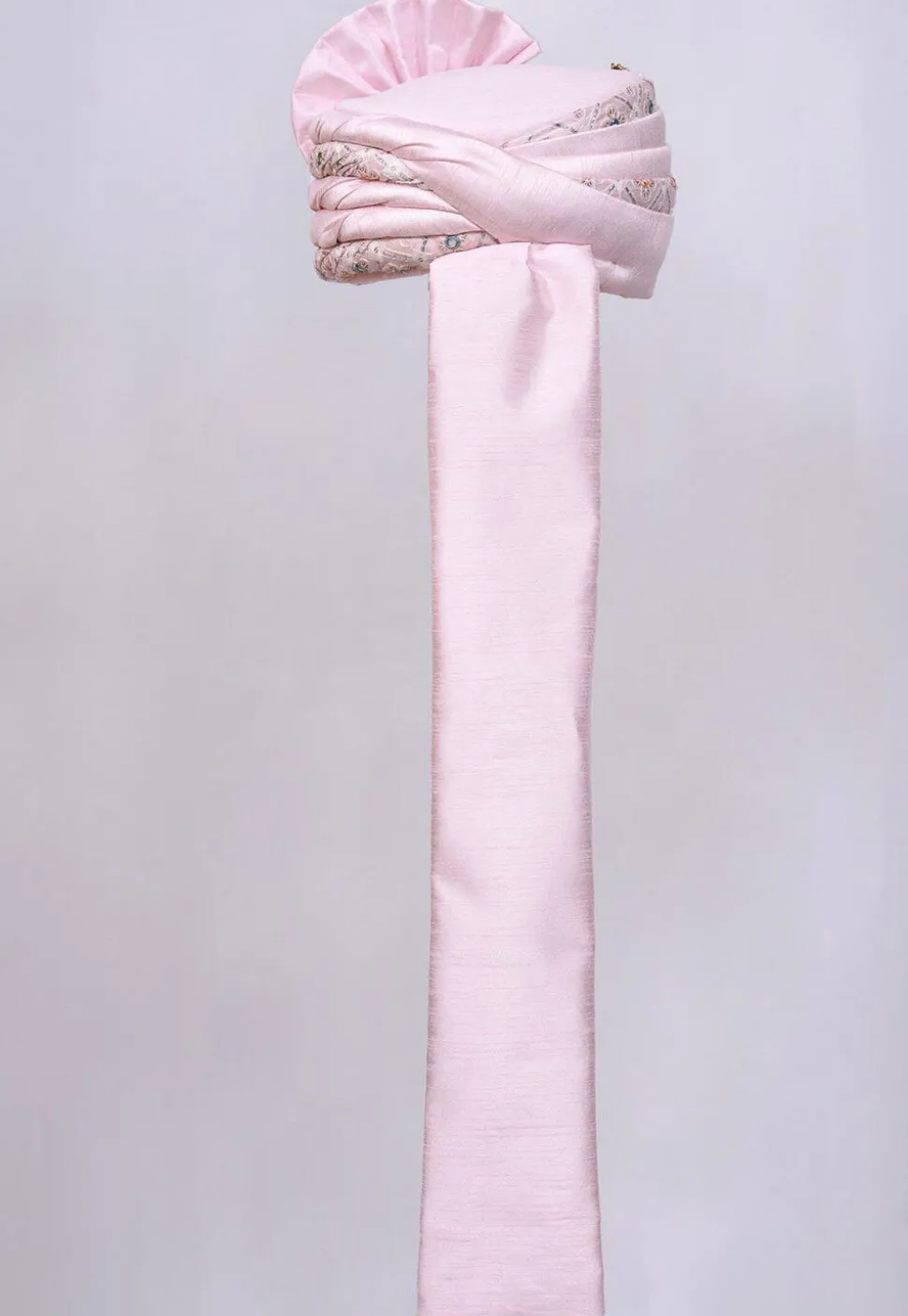 Embroidered Dupion Silk Turban in Pink