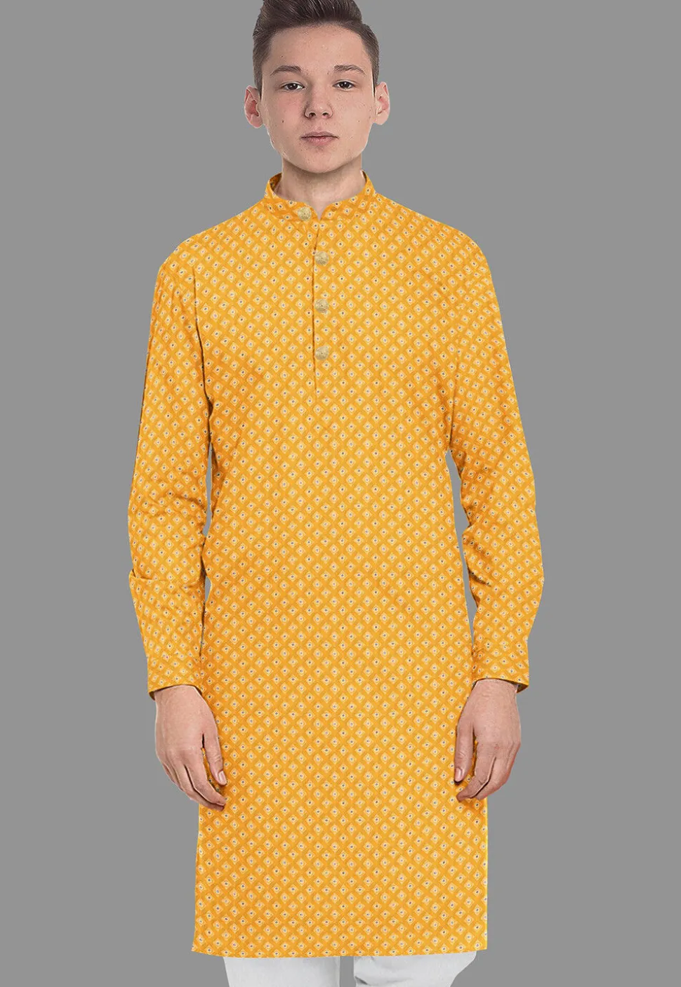 Embroidered Geogrette Kurta in Mustard