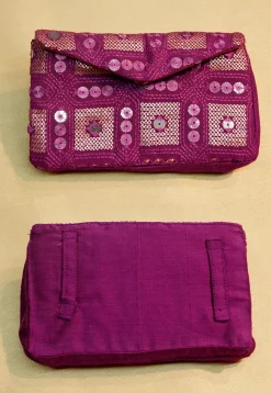 Embroidered Geogrette Pouch Bag in Purple
