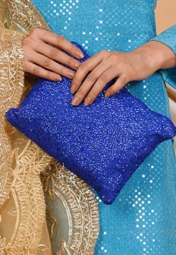 Embroidered Geogrette Pouch Bag in Royal Blue