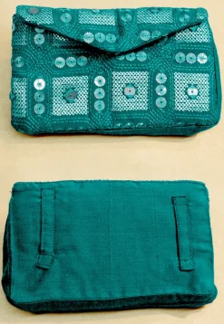 Embroidered Geogrette Waist Bag with Belt in Teal Green