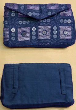 Embroidered Geogrette Waist Bag with Belt in Teal Blue