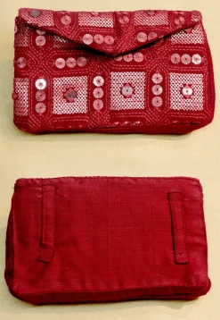 Embroidered Geogrette Waist Bag with Belt in Maroon