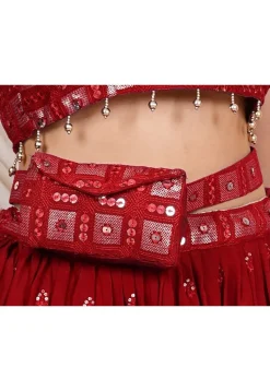 Embroidered Geogrette Waist Bag with Belt in Maroon