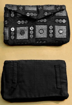 Embroidered Geogrette Waist Bag with Belt in Black
