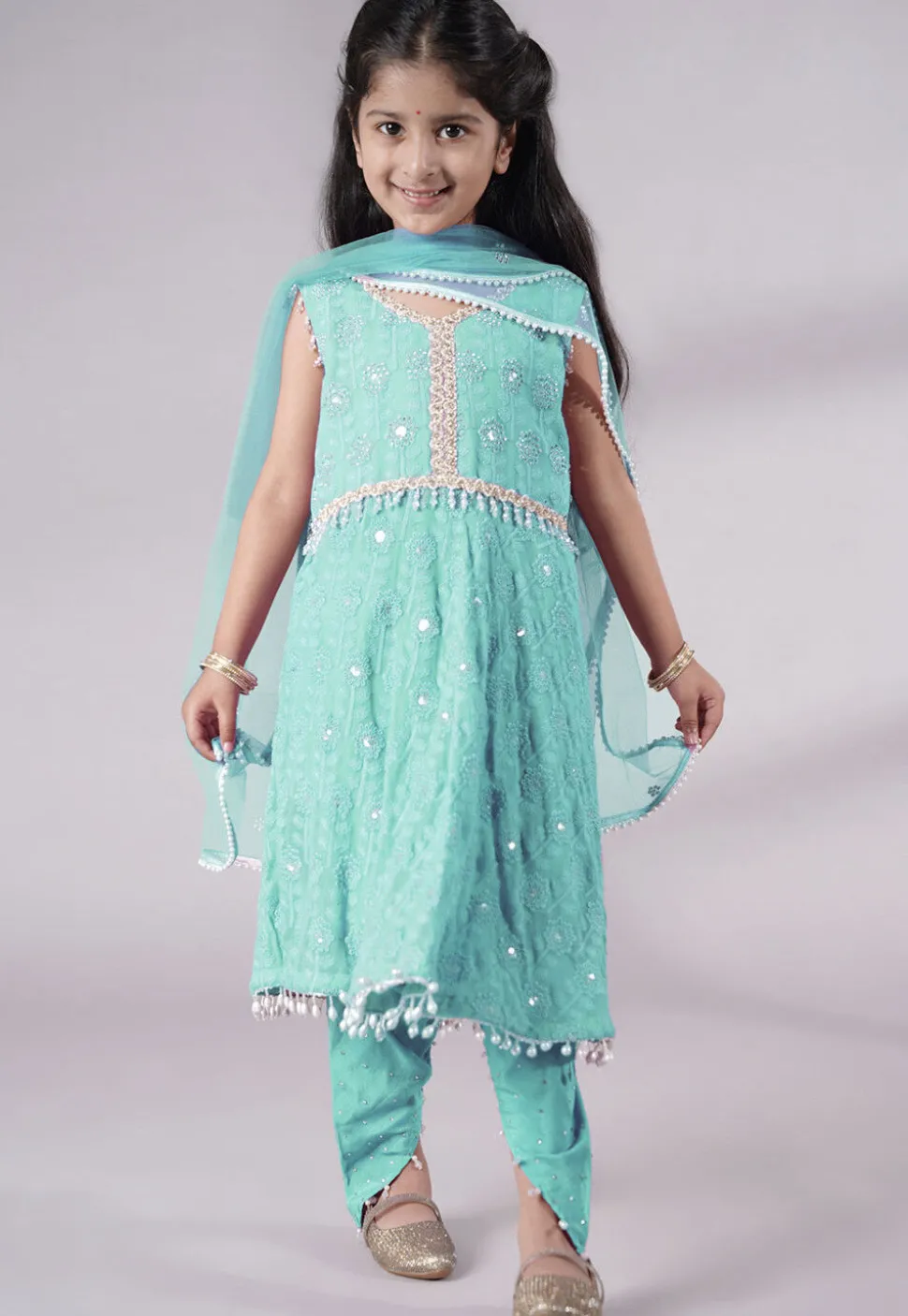 Embroidered Georgette A Line Suit in Sky Blue