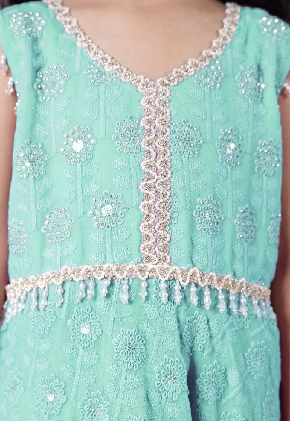 Embroidered Georgette A Line Suit in Sky Blue