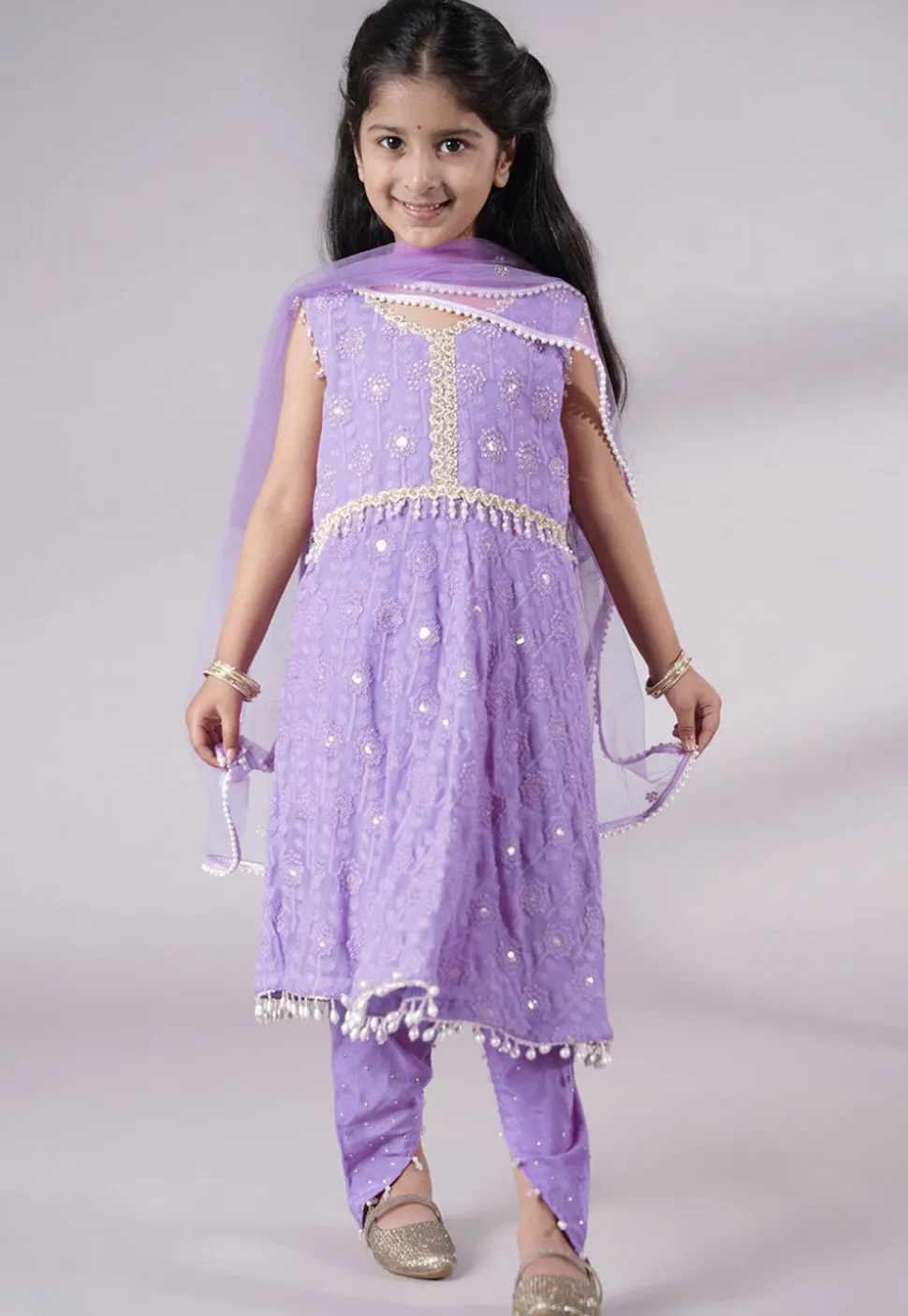 Embroidered Georgette A Line Suit in Light Purple