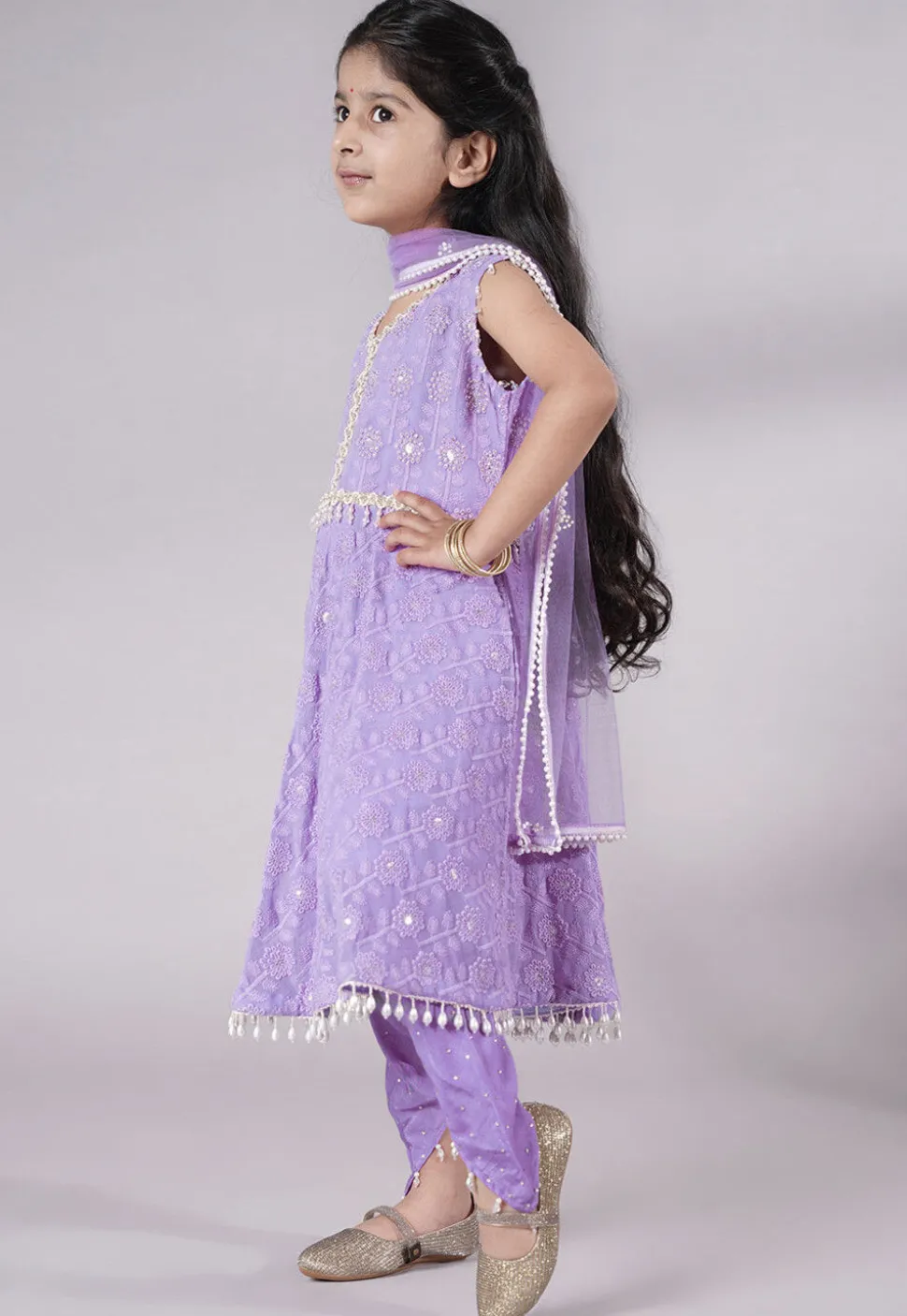 Embroidered Georgette A Line Suit in Light Purple