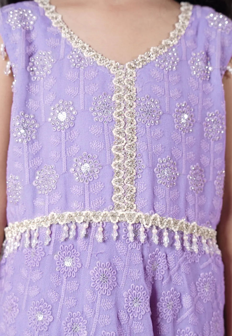 Embroidered Georgette A Line Suit in Light Purple