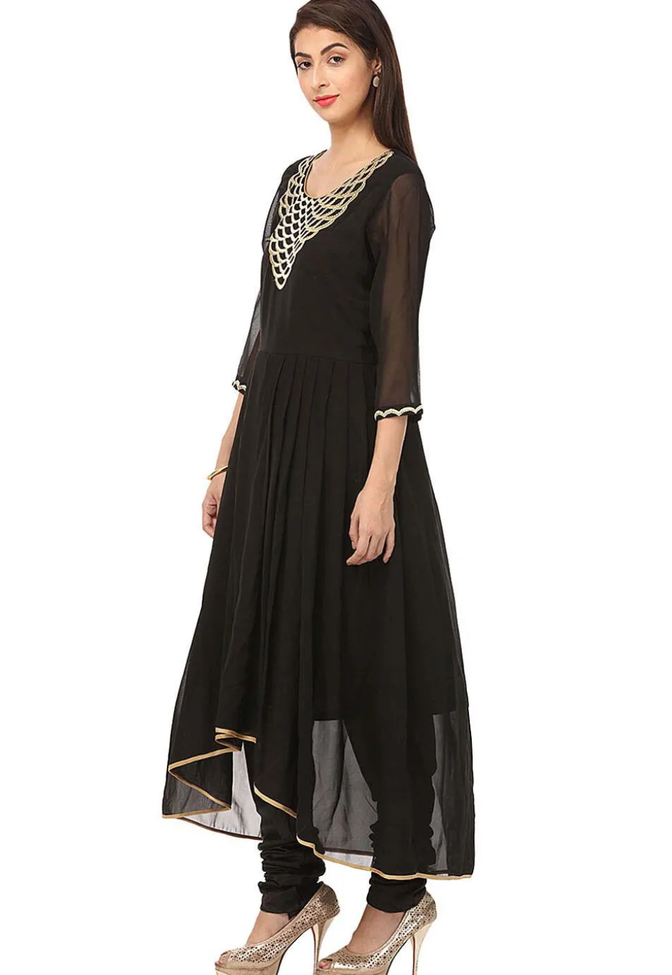 Embroidered Georgette A Line Suit in Black