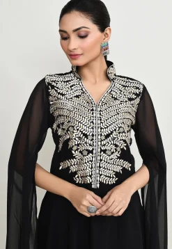 Embroidered Georgette A Line Kurta in Black