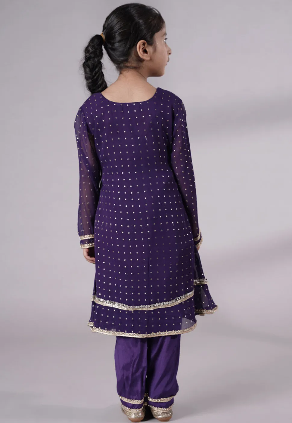 Embroidered Georgette A Line Suit in Dark Purple