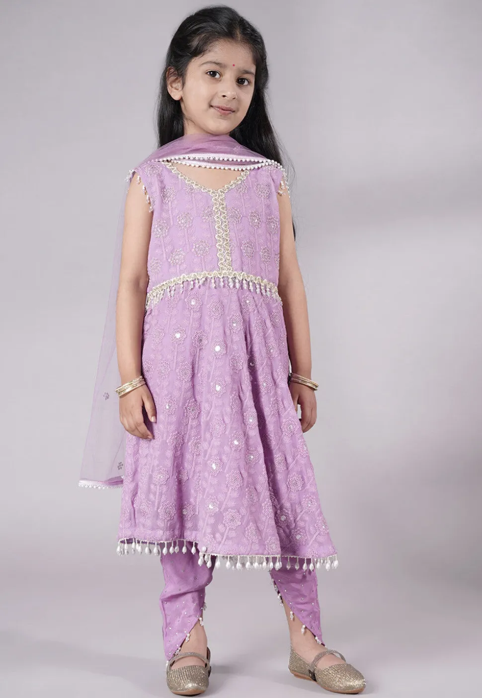 Embroidered Georgette A Line Suit in Light Purple