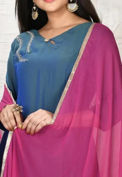 Embroidered Georgette A Line Suit in Blue