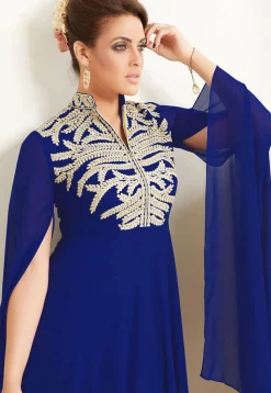 Embroidered Georgette A Line Kurta in Royal Blue