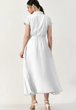 Embroidered Georgette A Line Dress in Off White
