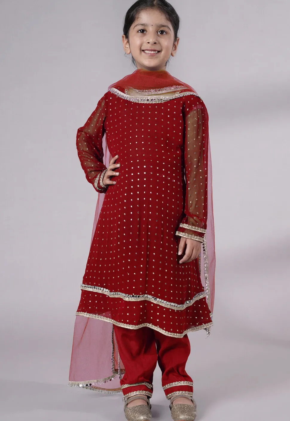 Embroidered Georgette A Line Suit in Maroon
