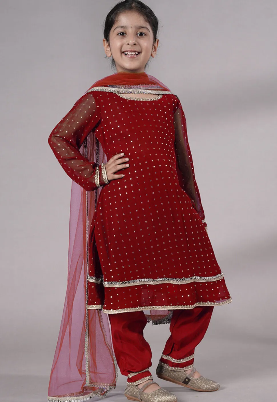 Embroidered Georgette A Line Suit in Maroon