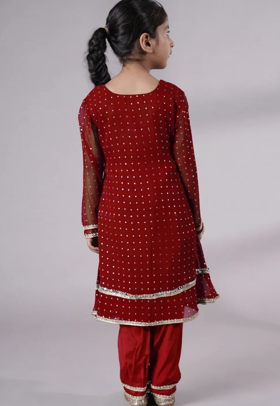 Embroidered Georgette A Line Suit in Maroon