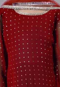 Embroidered Georgette A Line Suit in Maroon