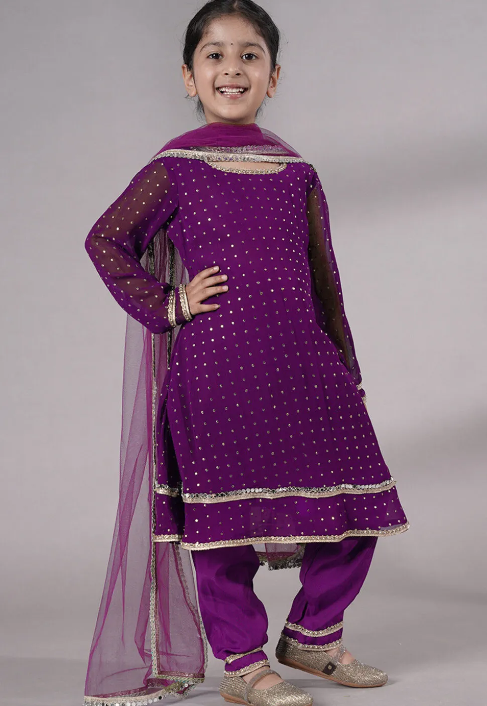 Embroidered Georgette A Line Suit in Purple