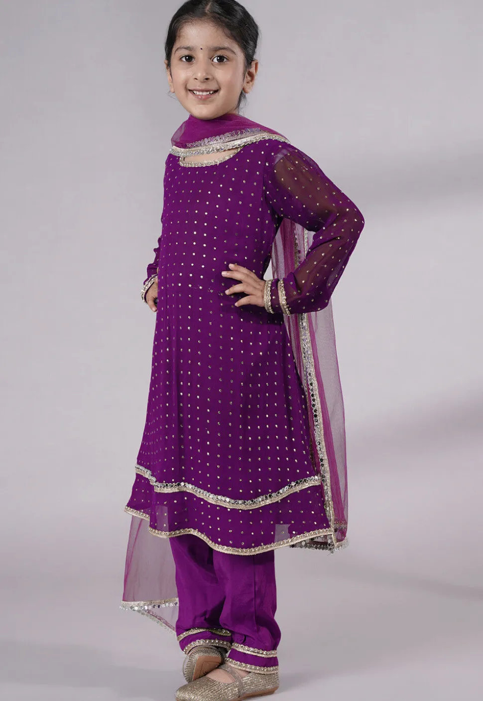 Embroidered Georgette A Line Suit in Purple